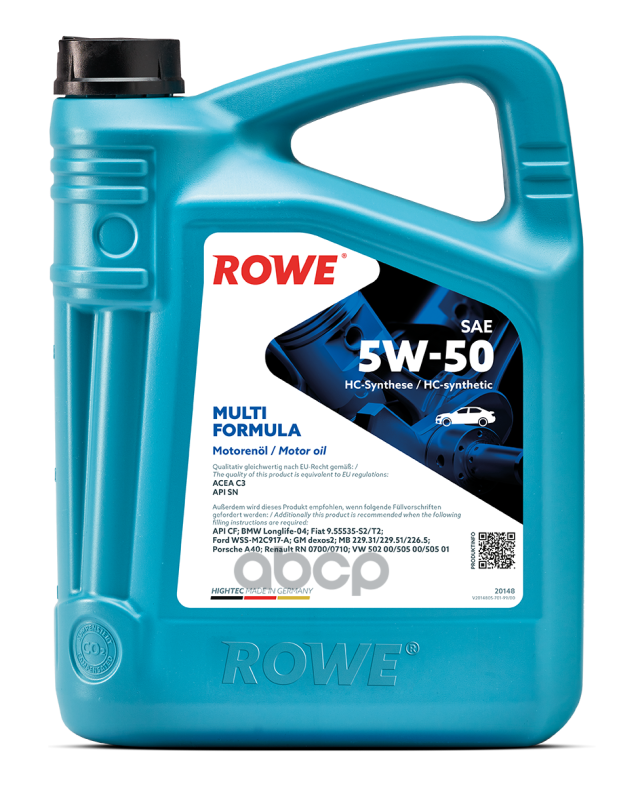 ROWE Масло Rowe 5/50 Hightec Multi Formula C3,Api Snapi Cf,Bmw Longlife-04 Синтетическое 5