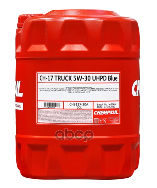 Моторное масло Chempioil синтетическое Truck Uhpd Blue Ck-4, E6/ E9 5W-30 Ch17 20л