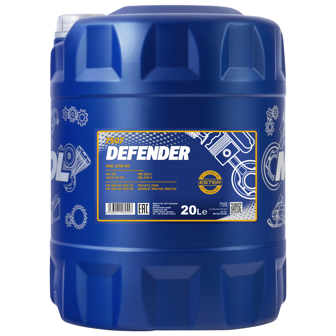 Моторное масло MANNOL полусинтетическое Defender 10w40 20л