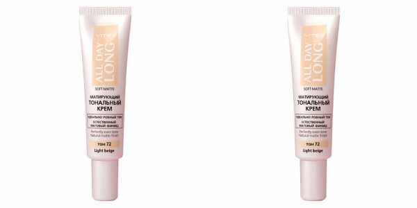 Матирующий тональный крем Витэкс Soft matte, тон 72 Light beige, 30мл, 2шт