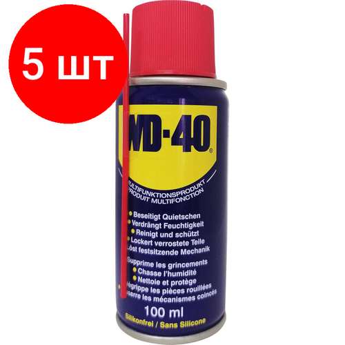 Комплект 5 штук, Смазка универсальная WD-40 100 мл классическая (49001)