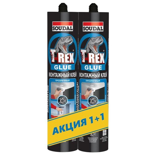 Клей монтажный акриловый SOUDAL T-REX прозрачный 310мл !!!2 ПО цене 1!!! 152248 акция