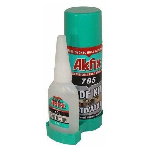 Akfix 705 Kit Двухкомпонентный клей, состоящий из высоковязкого цианокрилатного клея и активатора-аэрозоля