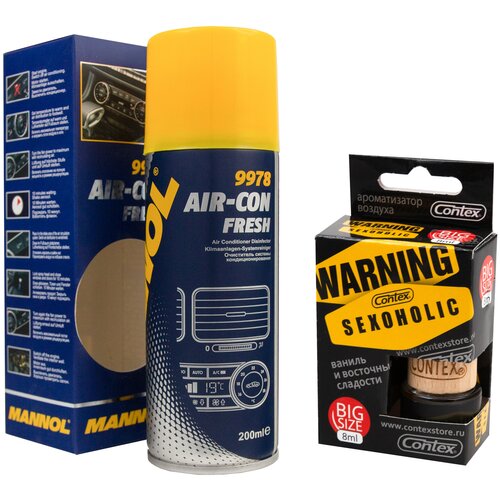 Очиститель кондиционера авто и системы вентиляции (шашка) MANNOL Air-Con Fresh 9978 200 мл + Ароматизатор для авто CONTEX WARNING SEXOHOLIC 2149/783f