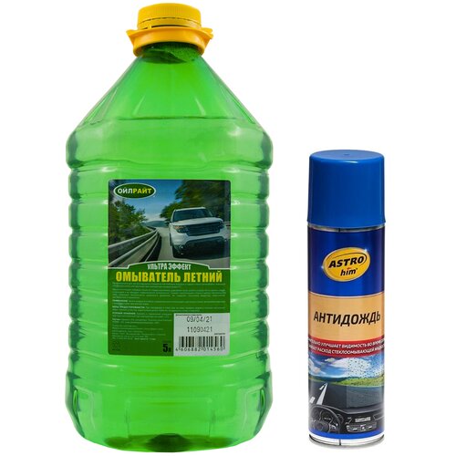 Жидкость стеклоомывателя летняя 5 л OIL RIGHT Ультра эффект / омывающая жидкость (омывайка летняя) + Антидождь для стекол и зеркал автомобиля (защитный спрей для лобового стекла с эффектом антидождя) ASTROHIM 355 мл 5207/АС-893