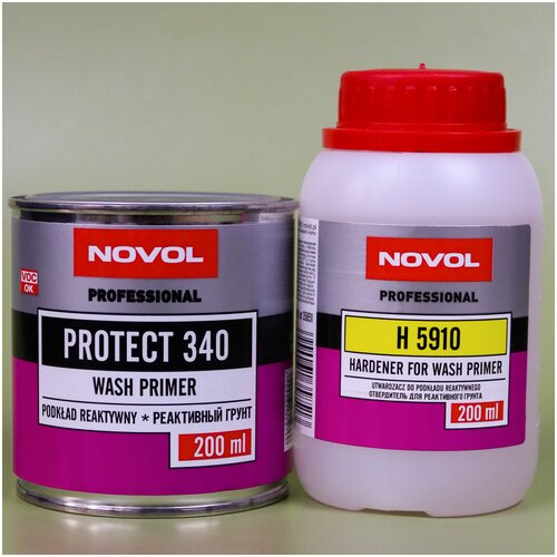 Грунт автомобильный 200мл NOVOL PROFESSIONAL Protect 340 WASH PRIMER Кислотный грунт (грунтовка) антикоррозийный + отвердитель 200мл H5910 37219