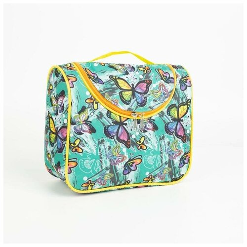 Косметичка-сумка, отдел на молнии, цвет мятный, «Бабочки»