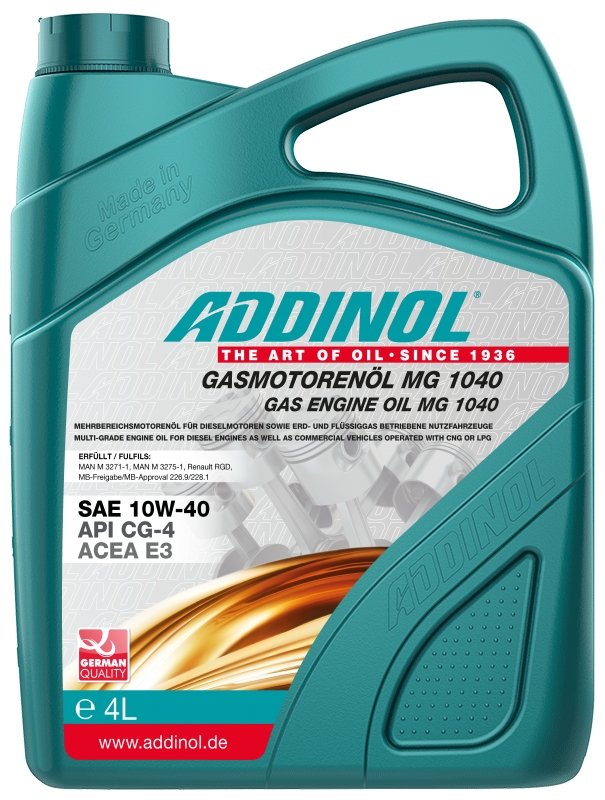Моторное масло ADDINOL 10W-40 MG 1040 Gasmotorenol 4 л
