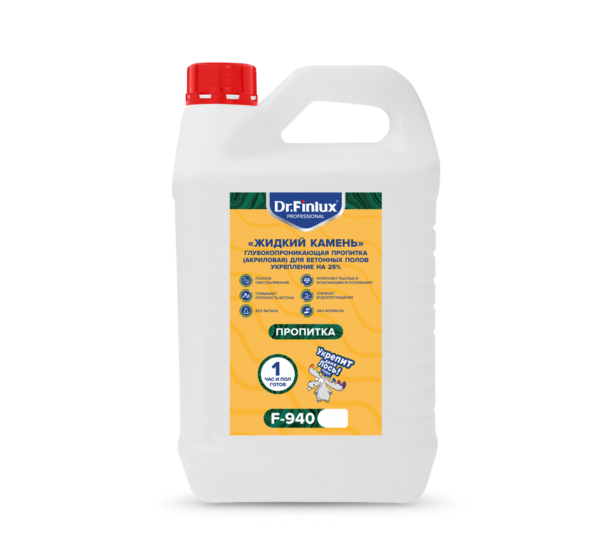 Укрепляющая и обеспыливающая пропитка Dr. Finlux F-940 «Жидкий камень» для бетона 25 кв.м.