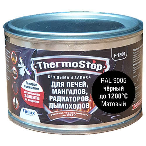 Термостойкая эмаль для печей, мангалов, дымоходов Finlux F-1200, матовая, черная, 0,25кг, 1000°С