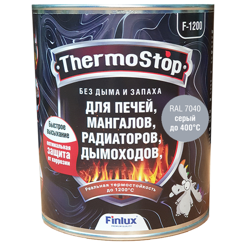 Краска, Грунт-Эмаль Finlux F-1200 до +1200°C Антикоррозионная, Быстросохнущая, Кремнийорганическая, Матовое покрытие, Ral 9006, 1 кг, 700 С