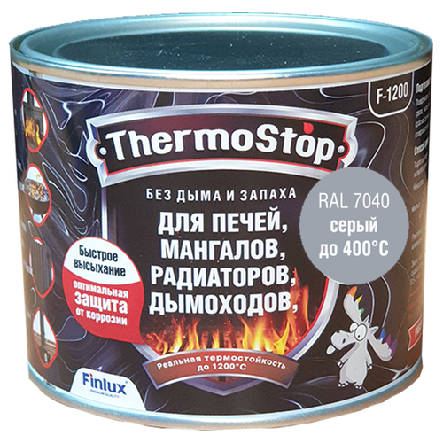 Краска, Грунт-Эмаль Finlux F-1200 до +1200°C Антикоррозионная, Быстросохнущая, Кремнийорганическая, Матовое покрытие, ral 1015, 0,5 кг., 400 С