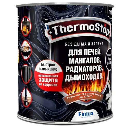 Краска, Грунт-Эмаль Finlux F-1200 до +1200°C Антикоррозионная, Быстросохнущая, Кремнийорганическая, Матовое покрытие, ral 7040, 0,25 кг., 400 С