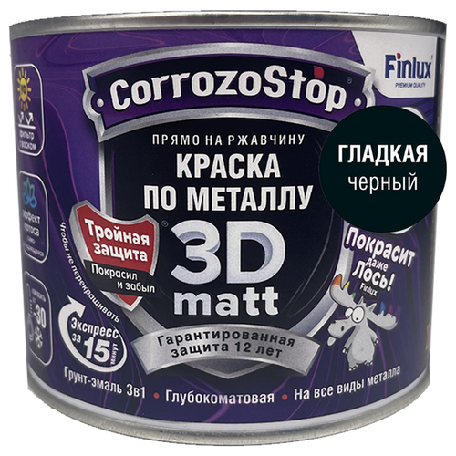 Антикоррозионная термостойкая грунт-эмаль Finlux F-115 Gold Ral-9005 (Черный), 0,5л