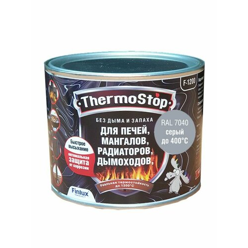 Грунт-Эмаль Finlux F-1200 до +1200C для печей, мангалов, дымоходов, радиаторов, суппортов, глушителей, матовое покрытие, ral 9003, 0,5 кг, 400 С