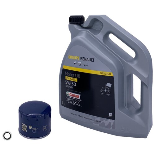 Набор для замены масла в двигателе Renault Duster 1.5 K9K (дизель) (с маслом Castrol 5W-30 GTX RN 0720 OEM: 7711943687 и масляным фильтром)