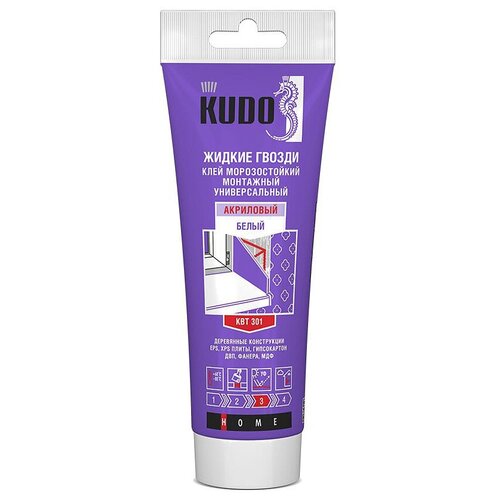 Клей монтажный универсальный морозостойкий Kudo KBT-301, акриловый, 280 мл, белый