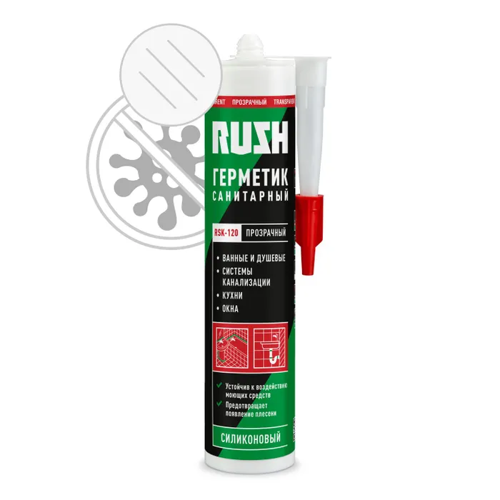 Герметик Rush силиконовый, санитарный, прозрачный, RSK-120, 240 мл