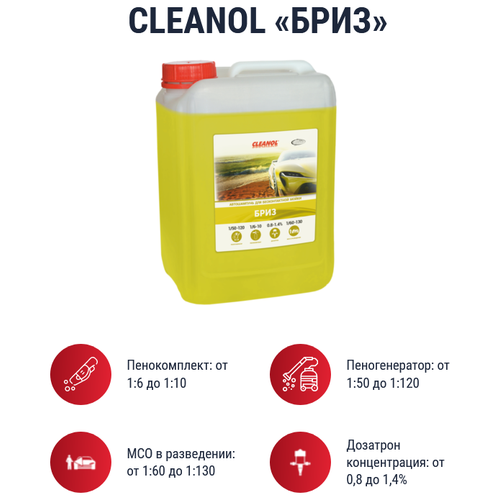 Автошампунь для бесконтактной мойки Cleanol бриз, 5 л.