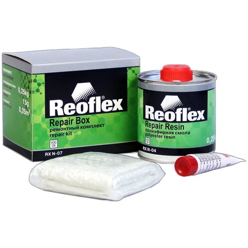 Полиэфирная смола для авто + стеклоткань для авто REOFLEX / Ремкомплект для пластика и сквозных дыр 0,25 кг + 0,25 м + 0,015 гр RX N-07/50