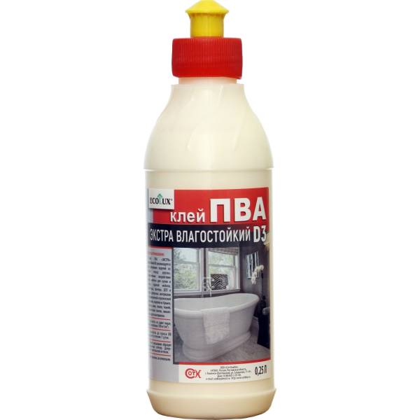Влагостойкий клей ПВА Ecolux экстра D3 0,25 л 4607133682521