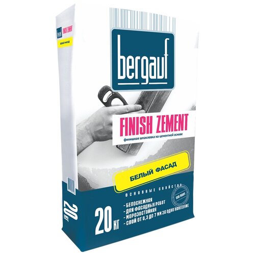 Шпатлевка Bergauf Finish Zement 20 кг, цементная белая для наруж. и внутр. работ