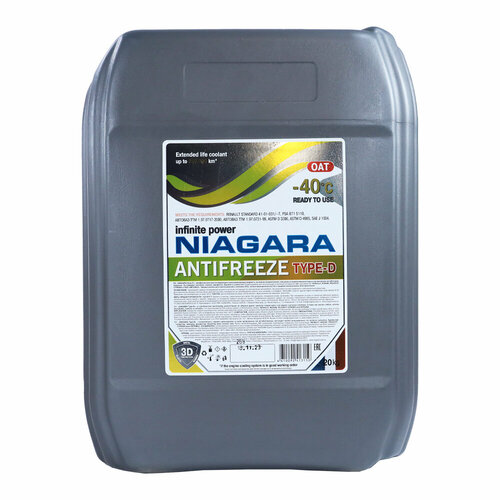 Жидкость охлаждающая "Антифриз" "Ниагара Type-D 40" (желтый) 20 кг