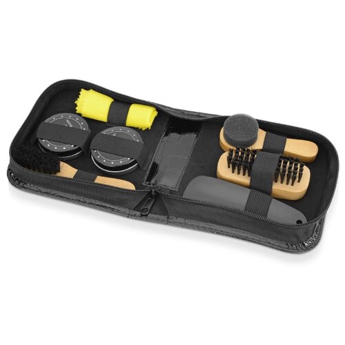 Набор для чистки обуви "Шайн" из 7 предметов в футляре, цвет черный