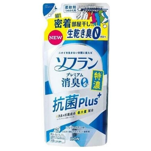 Lion Soflan Premium Deodorant Antibacterial Plus Кондиционер для белья с ароматом жасмина и акватики 400 мл запасной блок