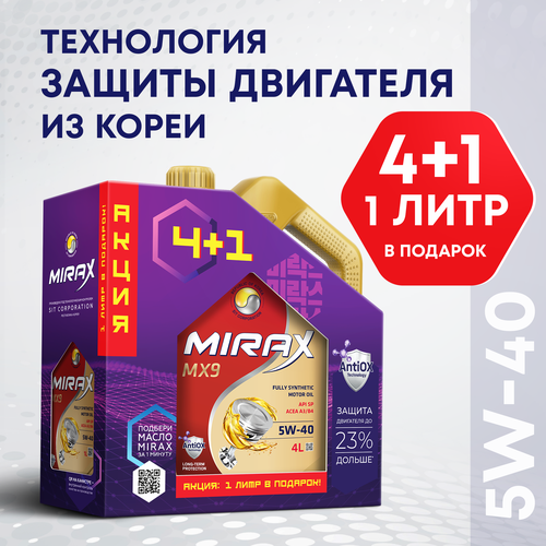 Моторное масло MIRAX MX9 5W-40 ACEA A3/B4 API SP Синтетическое Акция 4+1