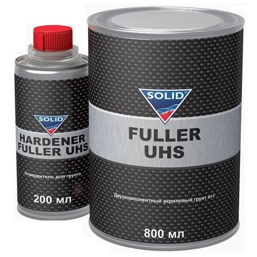 Грунт-наполнитель SOLID "Professional Fuller UHS", с высоким содержанием сухого остатка, акриловый, 2К, серый, банка 800 мл. с отвердителем 200 мл.