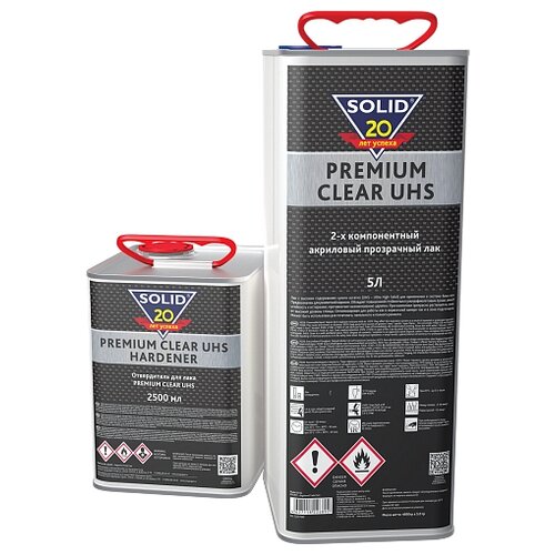 ЛАК SOLID "PRO PREMIUM CLEAR UHS", 2К, с высоким содержанием сухого остатка, акриловый, прозрачный, банка 1 л. с отвердителем 0,5 л.