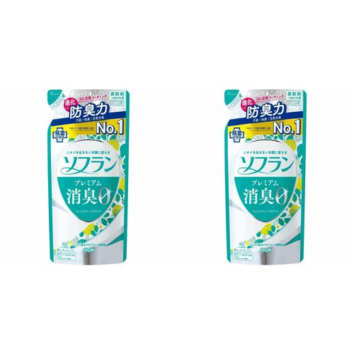 Lion Кондиционер для белья Soflan Premium Deodorizer Zero, защищающий от неприятного запаха, с фруктовым ароматом, мягкая упаковка, 420 мл, 2 шт.
