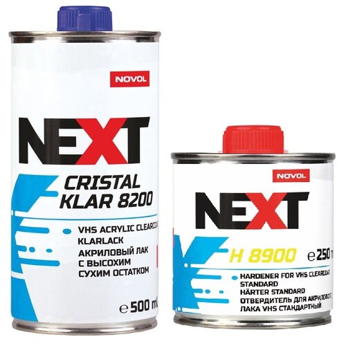 Лак Novol "NEXT "CRISTAL KLAR 8200", 2К акриловый, VHS, прозрачный, банка 1л. с отвердителем 0,5л
