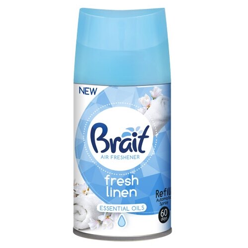 Сменный баллон к автоматическому распылителю освежителя воздуха BRAIT Fresh Linen (250 мл), совместим с AirWick, аромат цветочно-свежий