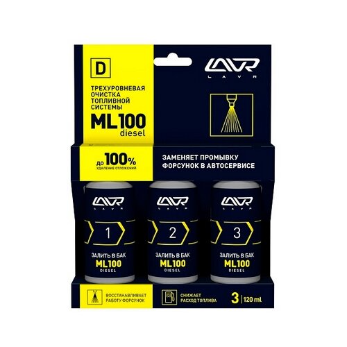 LAVR Очиститель топливной системы трехуровневый дизель 3*120 мл (ML100)