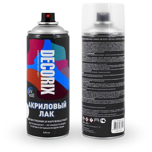 Лак-аэрозоль бесцветный глянцевый 520 мл DECORIX (A32)
