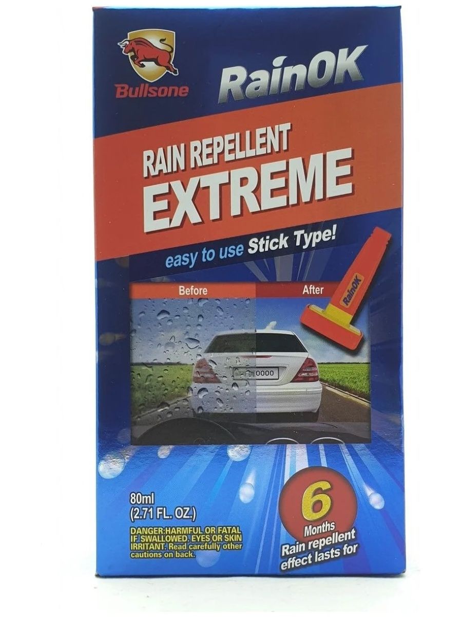 Антидождь для стекол/зеркал Bullsone "Rain Repellent Extreme" 118789010 стик с губкой 80мл