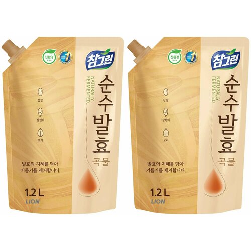 Lion Средство для мытья посуды, овощей и фруктов Chamgreen Pure Fermentation 5 злаков, 1,2 л, 2 штуки