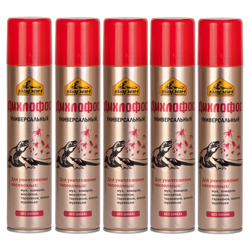 Дихлофос варан А универсальный без запаха (от комаров, мух, тараканов , клопов, муравьев и др) 180 мл 5 штук